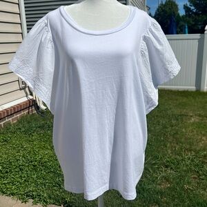 Old Navy Bright White 100% Cotton Top with Flutter Sleeves Size XXL Tall